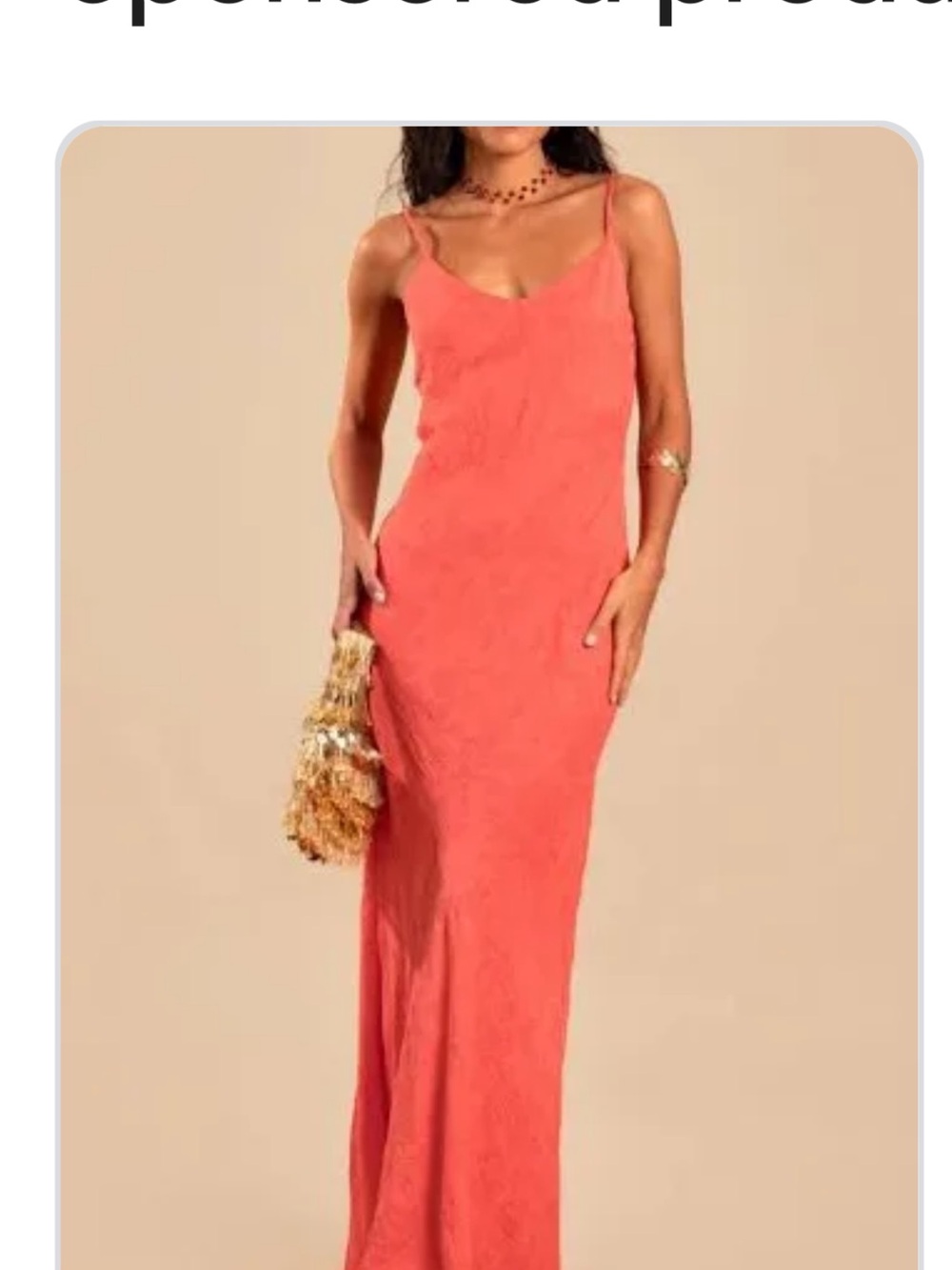 Coral Slip Maxi Dress with Spaghetti Straps - Women